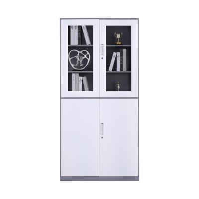 China Modern Wholesale Swing Glass Door Cabinet Steel Office Cabinet 2 Cupboard With 4 Shelves for sale