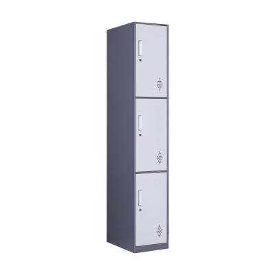 China Modern Cheap Steel Locker 3 Compartment Furniture Single Tier Light Gray Door Lockable School Cabinet For Storage for sale