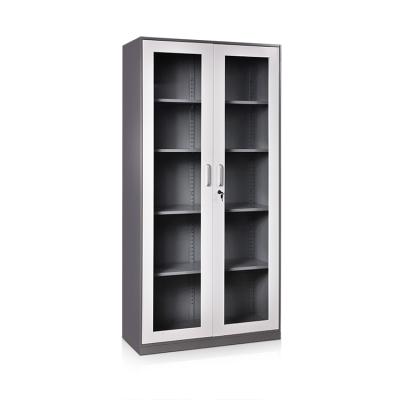 China (Size) 2 Swing Door Adjustable 5 Layer Metal Storage Locker Steel Display Glass Filing Cabinet For Office for sale