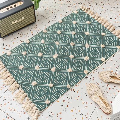 China Boho Washable Modern Home Decor Multi Color Hand Embellished Cotton Woven Floor Blankets For Living Room for sale