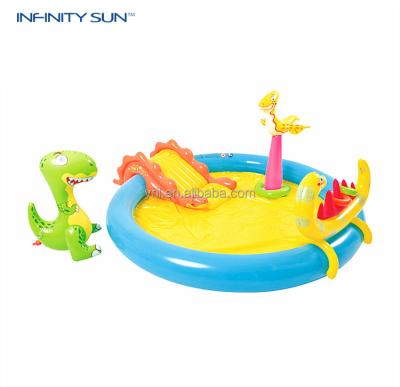 China Water Sprayer Link to Garden Hose Kids Play Center Pool with Dinosaur and Water Slide/Cute Swimming Pool /inflatable pool for sale