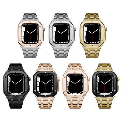 China Luxury and Fashion 44mm 45mm Apple Watch7 316l Luxury Stainless Steel Watch Case For IWatch6 7 Soft Elastic Band Strap for sale