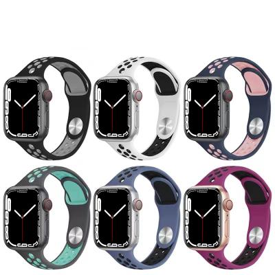 China 41mm 45m Soft Silicone Watch Strap Dual Color Sports Watch Band Breathable Solo Loop Band For Iwatch Series 7 Apple Watch Band for sale