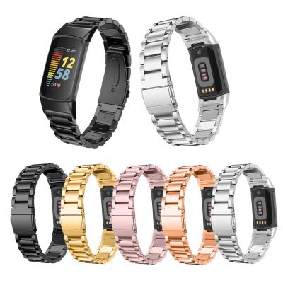 China Luxury and Fashion Replacement Metal Stainless Steel Bands Strap Wristband Smart Watch Band for Fitbit Charge 5 Band Fitbit Watch Strap for sale