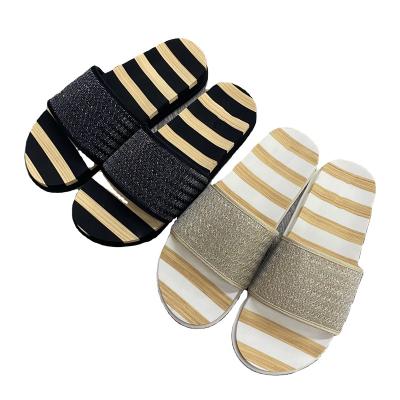 China Printed striped slippers for women fashion casual flip flops trend for sale