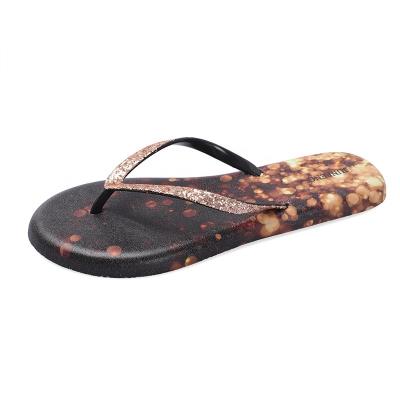 China New Design Printed Sparkles Fly Printed Outsole Shoes Uppers Girls Slippers Luminous Flip Flops for sale