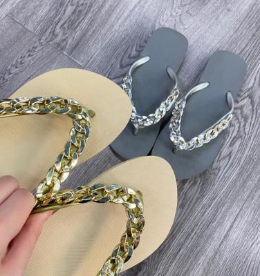 China Summer Non-slip Outdoor Wear Metal Ladies New Deodorization Flip-Flops Chain Splints for sale