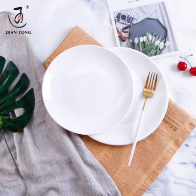 China DianTong Selling Hot Custom Logo Restaurant Viable Custom Dessert White Dishes Round Dinner Dishes Porcelain Dish Ceramic Dish for sale