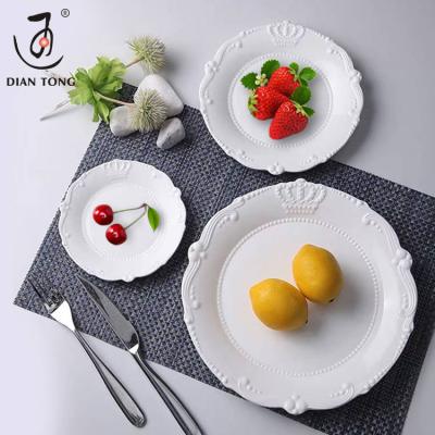 China DianTong Sustainable Hotel Restaurant Round Dessert Dishes White Flat Plates Dinner Dish Plate Porcelain Ceramic Dinner Dishes for sale