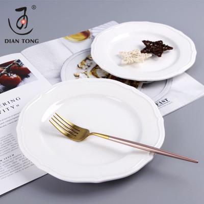 China DianTong New Arrival Viable Round Restaurant Dessert White Porcelain Dinner Dish Dinner Plates Ceramic Dishes Dishes for sale