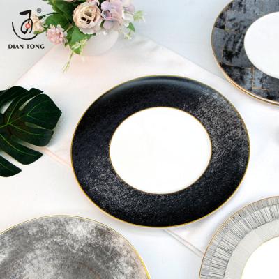 China Viable Elegant Hotel Wedding Restaurant 12 Inch Round Decorative Fine Dinner Dish Luxury Bone China Dish for sale