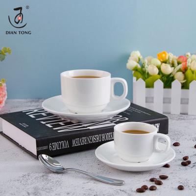 China Viable Cheap Price Simple White Ceramic Porcelain Cup Coffee Cappuccino Espresso With Saucer And Custom Logo for sale