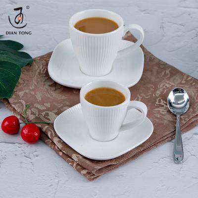 China New Viable Design Plain White Porcelain Biscuit Espresso And Coffee Square Ceramic Cup And Saucer With Custom Logo for sale