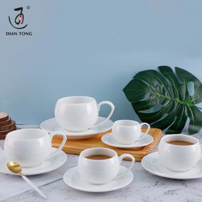 China Low Moq Viable Plain White Ceramic Espresso & Saucer Cappuccino & Coffee Cup With Custom Logo for sale