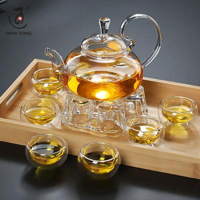 China 600ml 800ml 1200ml High Viable Heat Resistant Clear Transparent Pyrex Glass Borosilicate Glass Teapot Tea Pot With Heater for sale