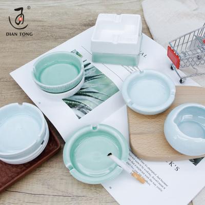 China DianTong Printing Logo Custom Ceramic Ashtray Porcelain Ash Tray Ceramic Ashtray for sale