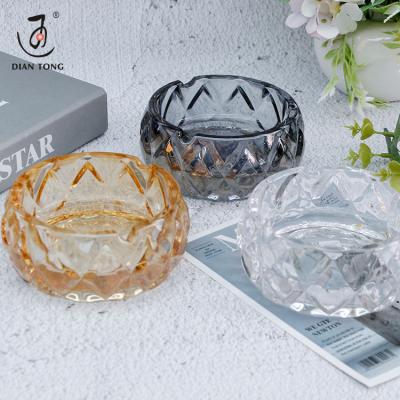 China DianTong Glass Hot Selling Custom Logo Round Ash Tray Clear Glass Ashtray for sale