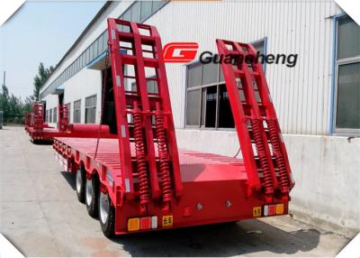 China Tri Axle Low Bed Semi Trailer Heavy Duty 40ft 4 Axle 60 Tons Lowboy Trailer for sale