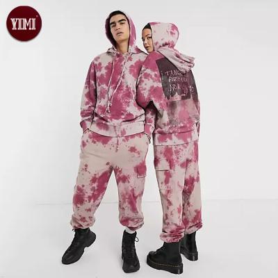 China Double Tie Dye QUICK DRY Hoodie With Back Print Sweatpants And Hoodie Set Custom Cotton Sweatsuit Men Women for sale