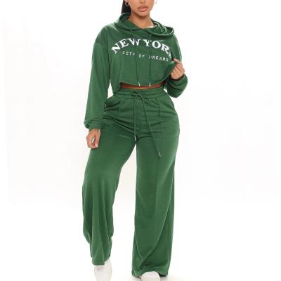 China Oversized Cropped Hoodie Women Tracksuit Logo Embroidery Ladies Wide Leg Breathable Custom Pullover Sweatpants Sweatpants for sale