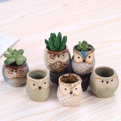 China Art Decor L2 inch Home Office ecor pot Mini Owl ceramic bottom pot small cartoon plant bottom succulent pots for sale