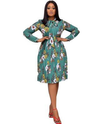 China African Design Maxi Casual Dresses Plus Size Elegant Print Floral Pleated Clothing Women Casual Wear Breathable African Design for sale