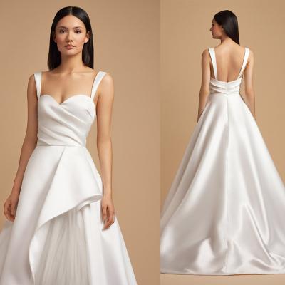 China Anti-static bridal senator new super fairy dream 2021 simple pure white satin light wedding dress evening dress for sale