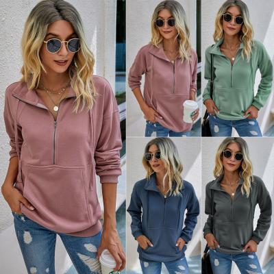 China 2020 New Fashion Anti-wrinkle Solid Color Zipper Pocket Sweater High Quality Ladies Sweater for sale