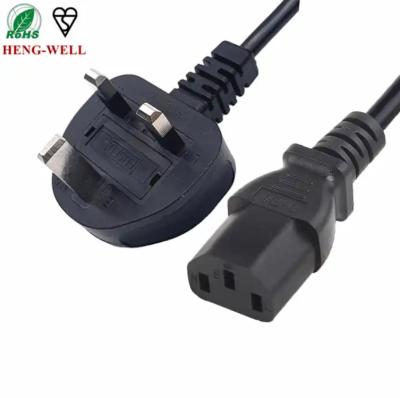 China Conector ASTA C13 Cordón de alimentación del Reino Unido BSI Cables del Reino Unido Fuse 3 pin Electrónica de consumo 250A 13A Cable de alimentación de CA en venta