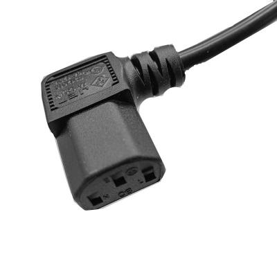 China UL 3 Pin Extension Power Cord 90 degree angle C13 7A 10A 125V JET Connector Black US Cable for sale