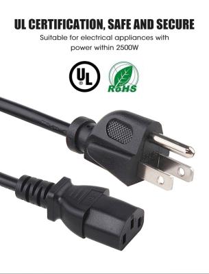 China Cabo de alimentação americano 125V 16AWG para dispositivo eletrônico UL 3 Pin Plug à venda