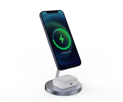 China Magnetic Connect Multifunctional Desktop Charger Stand 2 in 1 Magnet Wireless Charger Fast Wireless Charger for sale