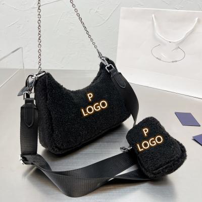 China 2022 fashion new arrival winter woolen chain bags P brand designer handbags famous brands launch bags with box for sale