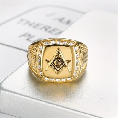 China FASHIONABLE Tik Tok Same Style Stainless Steel Rings Gold Freemason Ring Stainless Steel Ring Men Big for sale