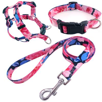 China Hot-selling Cute Amazon Pet Collars Pattern Dog Strap Sublimation Print Quick Release Pet Clothes Strong Dog Collar Leash Harness Set for sale