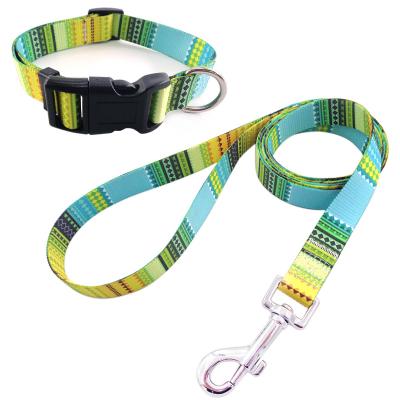 China Customized Customized Fashion Design Polyester Heat Transfer Printing Pet Accessories Set Dog Leash Set Promotional Dog Collar Leash Set for sale