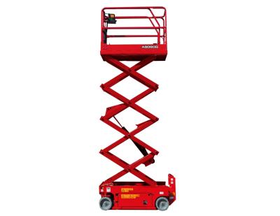 China 25 Height Lift Narrow Platform Scissor Man Lift For 380 Kgs Lift Capacity for sale