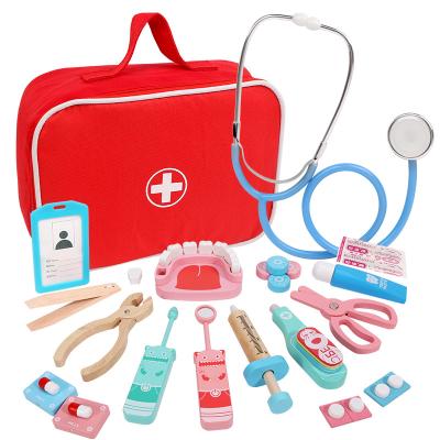 China Wooden Wooden Pretend Play Doctor Educational Toys For Children Simulation Medicine Medical Chest Set For Children Role Play Pretend Toy for sale