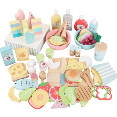 China Wooden Wooden Food Kitchen Toys for Girls Cooking Food Set Pretend Play Salad Fries Hamburgers Montessori Games Kids Interactive Toys for sale