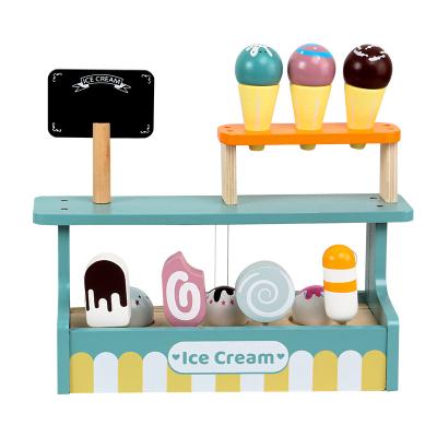 China Simulation Wooden Ice Cream Set Pretend Play Montessori Toy Ice Cream Cone Kitchen Food Wooden Toys for Kids Preschool Educational for sale