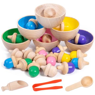 China Wooden Wooden Montessori Matching Toys For Children Cut Out Toddler Sensory Fine Pinecone Color Games Motor Skills Counting Learning Toys for sale