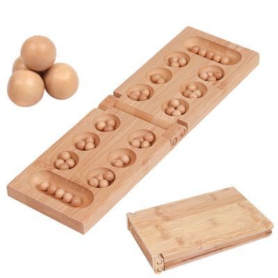 China Bamboo Africa Mancala Board Game With Colorful Natural Stones Pebbles Folding Wooden Board Chess Game For Kids Adult Puzzle Toy for sale