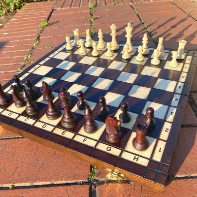 China Wooden Wooden Chess Set Folding Big Magnetic Board With 34 Inner Chess Pieces For Storage Travel Portable Board Game Set For Kid for sale