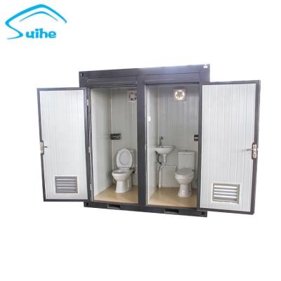 China High Standard Double Door Modern Mobile Prefab Public Toilet With Sink for sale