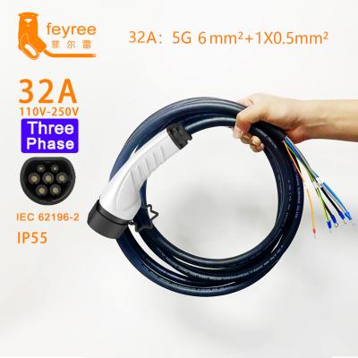 China feyree EV Charger Cable 3Phase 32A 22KW Plug 3Phase 32A 22KW Female Adapter IEC62196-2 Connector for 22kw Electric Vehicle Car Charging Station for sale