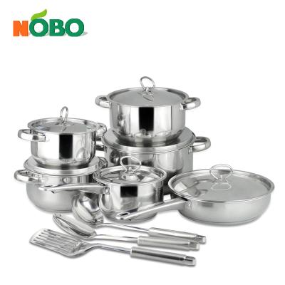 China Sustainable Durable 15 Piece Household Cooking Pot Set Stainless Steel Stock Pot Cookware Set With Double Bottom for sale