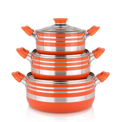 China Sustainable Cookware Set 7 Stock Pot Pan Sets Aluminum Nonstick Cookware Sets With Glass Lids for sale