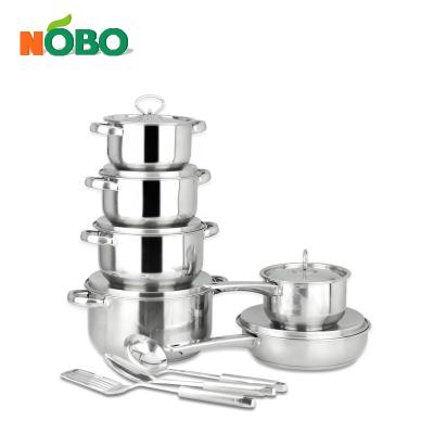 China Sustainable Durable 15-Piece Household Cooking Pot Set Stainless Steel Stock Pot Cookware Set With Double Bottom for sale