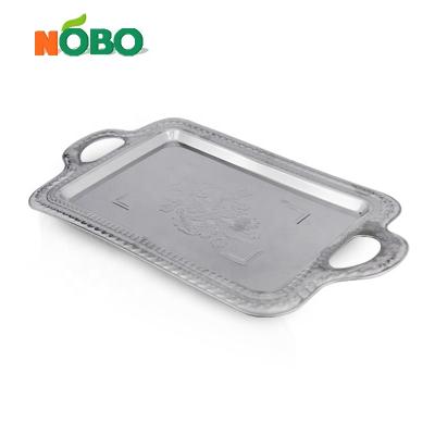 China European Modern Hot Sale Large Rectangle Stainless Steel Serving Tray With Handles for sale