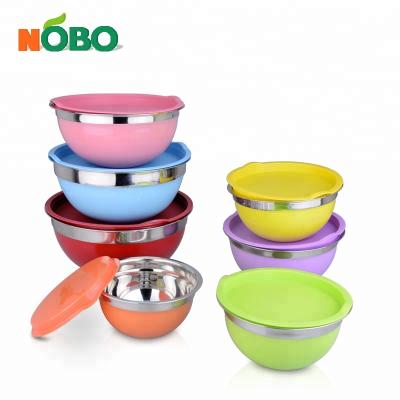 China Viable High Quality Hot Selling Colorful Stainless Steel Salad Bowl Mixing Bowl Set With Lid for sale